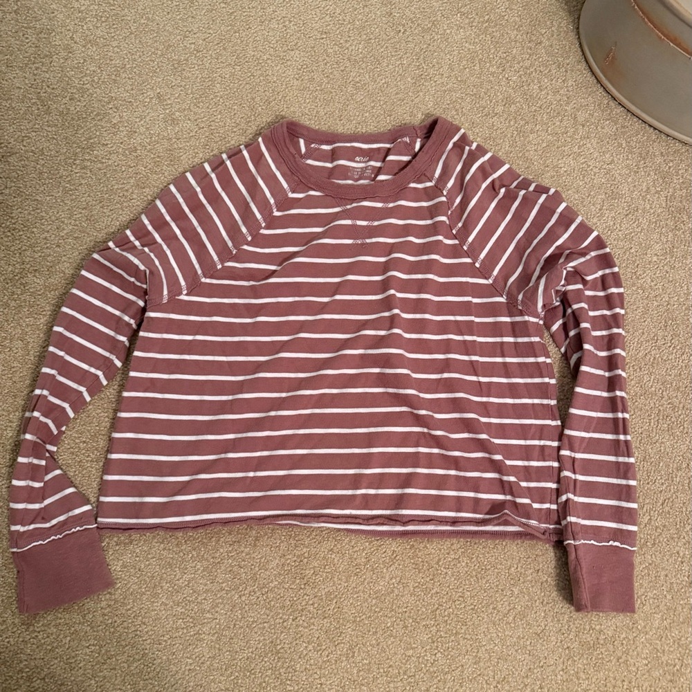 Aerie Maroon and White Striped Top